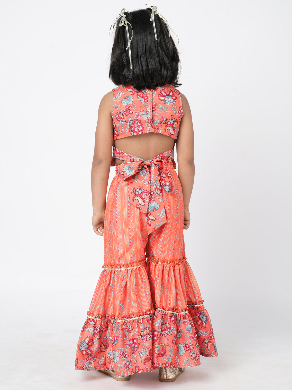 Golden Weaves Orange Crop Top With Palazzo Co Ordinate Set