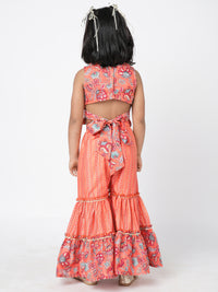 Golden Weaves Orange Crop Top With Palazzo Co Ordinate Set