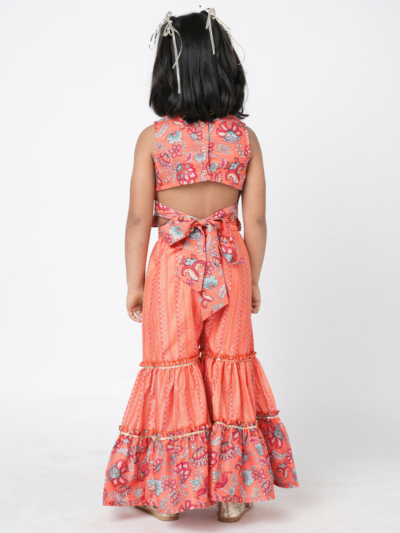 Golden Weaves Orange Crop Top With Palazzo Co Ordinate Set