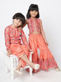 Golden Weaves Orange Crop Top With Palazzo Co Ordinate Set