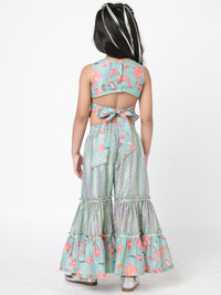 Golden Weaves Blue Crop Top With Palazzo Co Ordinate Set