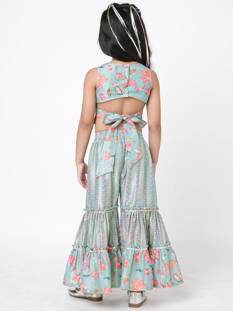 Golden Weaves Blue Crop Top With Palazzo Co Ordinate Set