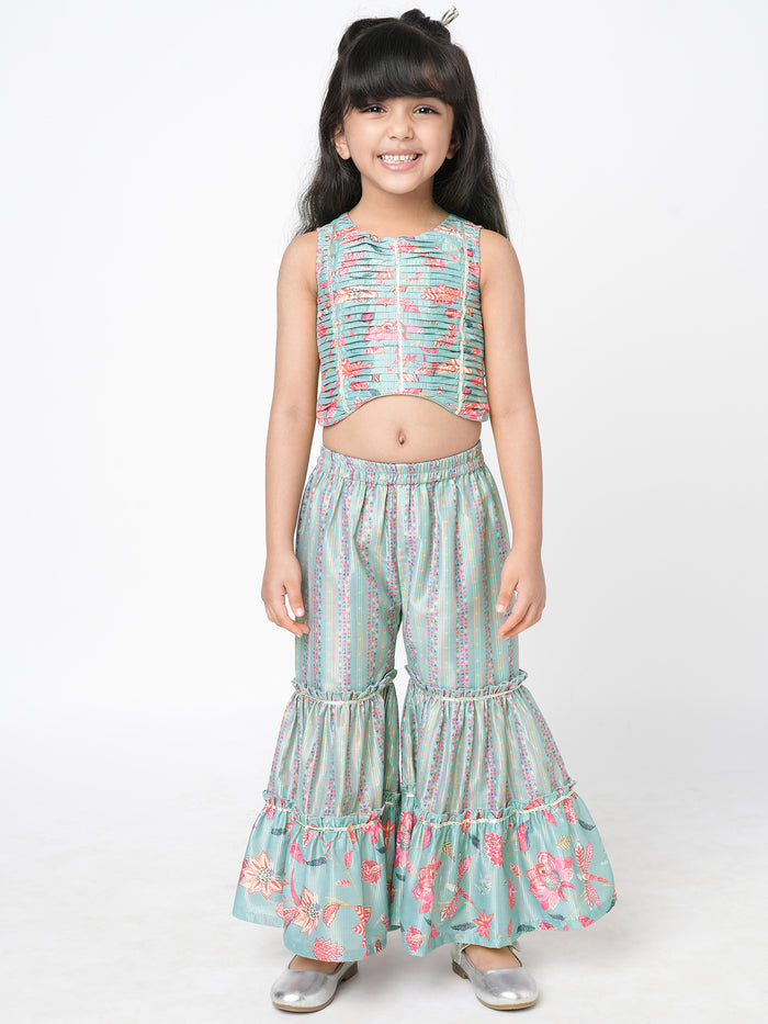 Golden Weaves Blue Crop Top With Palazzo Co Ordinate Set