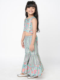 Golden Weaves Blue Crop Top With Palazzo Co Ordinate Set