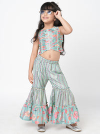 Golden Weaves Blue Crop Top With Palazzo Co Ordinate Set