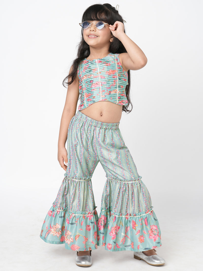 Golden Weaves Blue Crop Top With Palazzo Co Ordinate Set