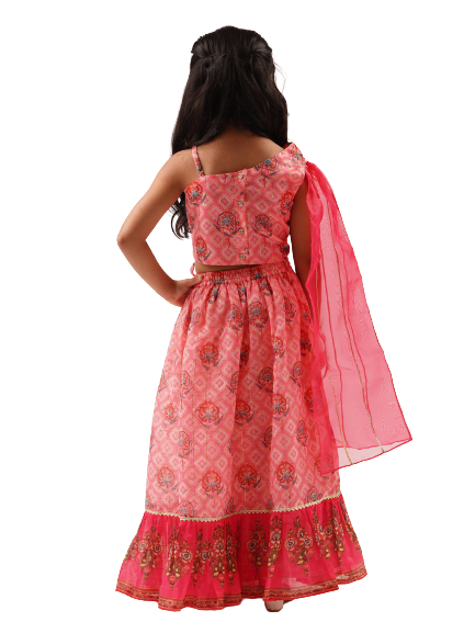 Rangoli Girls Pink Embroidered Lehenga Choli Set