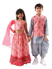 Rangoli Girls Pink Embroidered Lehenga Choli Set