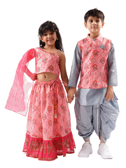 Rangoli Girls Pink Embroidered Lehenga Choli Set