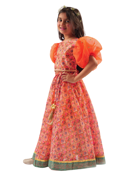 Rangoli Girls Orange Lehenga Choli Set
