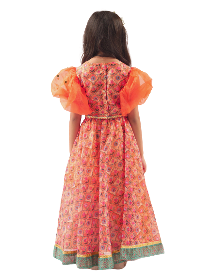 Rangoli Girls Orange Lehenga Choli Set