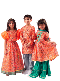 Rangoli Boys Orange Kurta With Pyjama Set