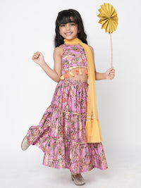 Golden Weaves Girls Purple Lehenga Choli Set