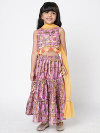 Golden Weaves Girls Purple Lehenga Choli Set