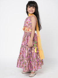 Golden Weaves Girls Purple Lehenga Choli Set