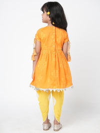 Khoochi Poochi Girls Orange Embroidered Kurta With Dhoti Set