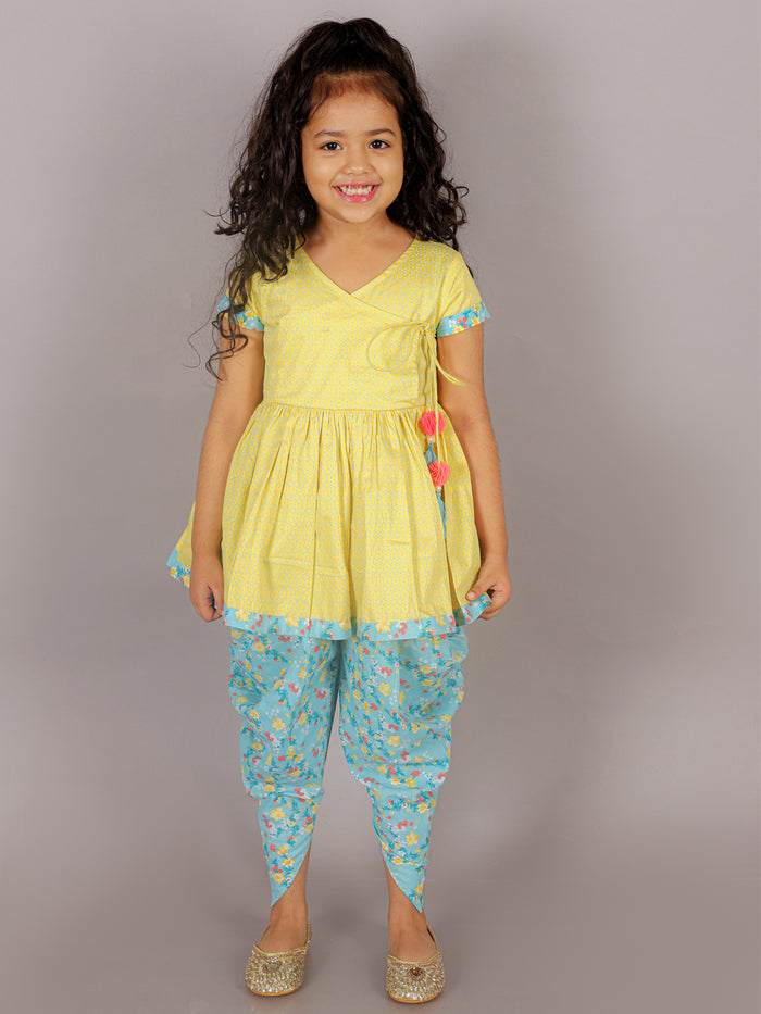 Folklore Girls Yellow Kurta With Dhoti Set
