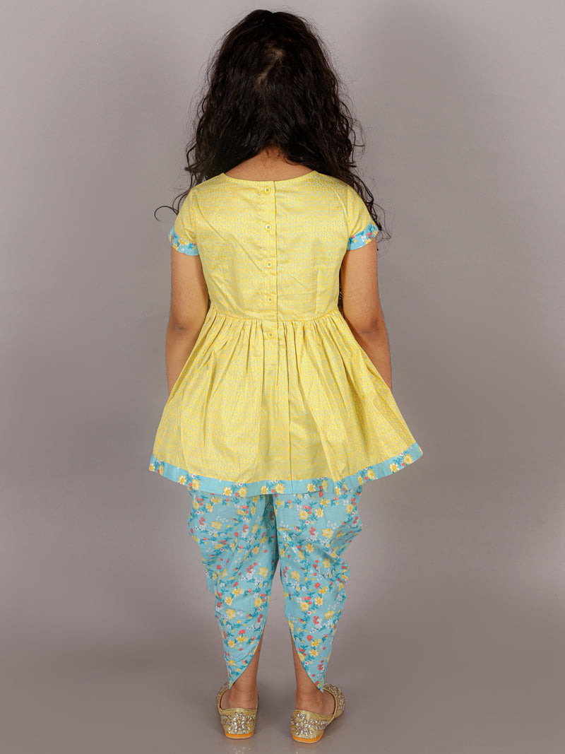 Folklore Girls Yellow Kurta With Dhoti Set