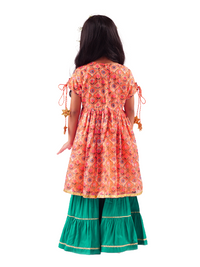 Rangoli Girls Orange Kurta With Sharara & Dupatta Set