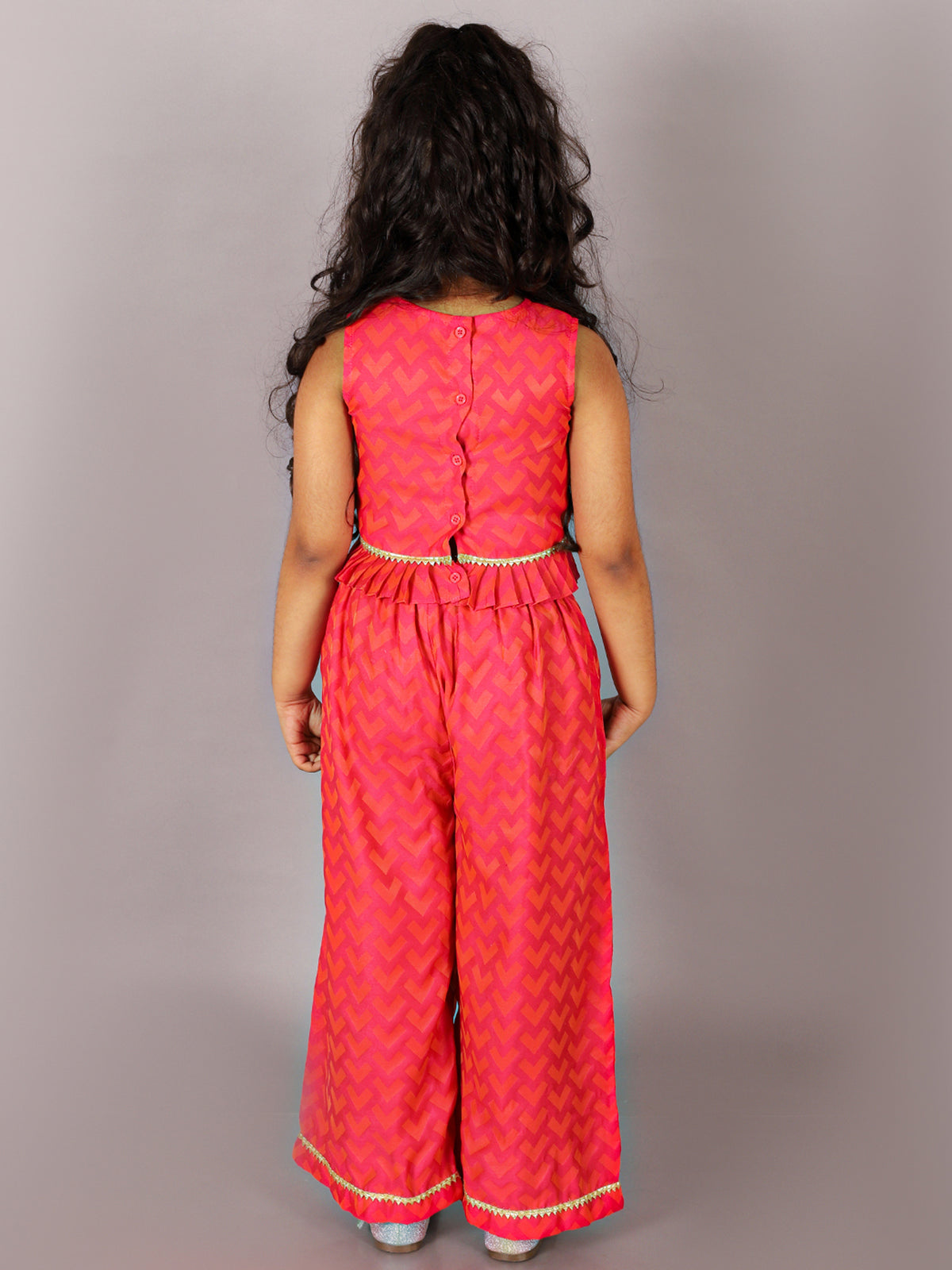 Folklore Girls Pink Crop Top With Pants Co-Ordinate Set