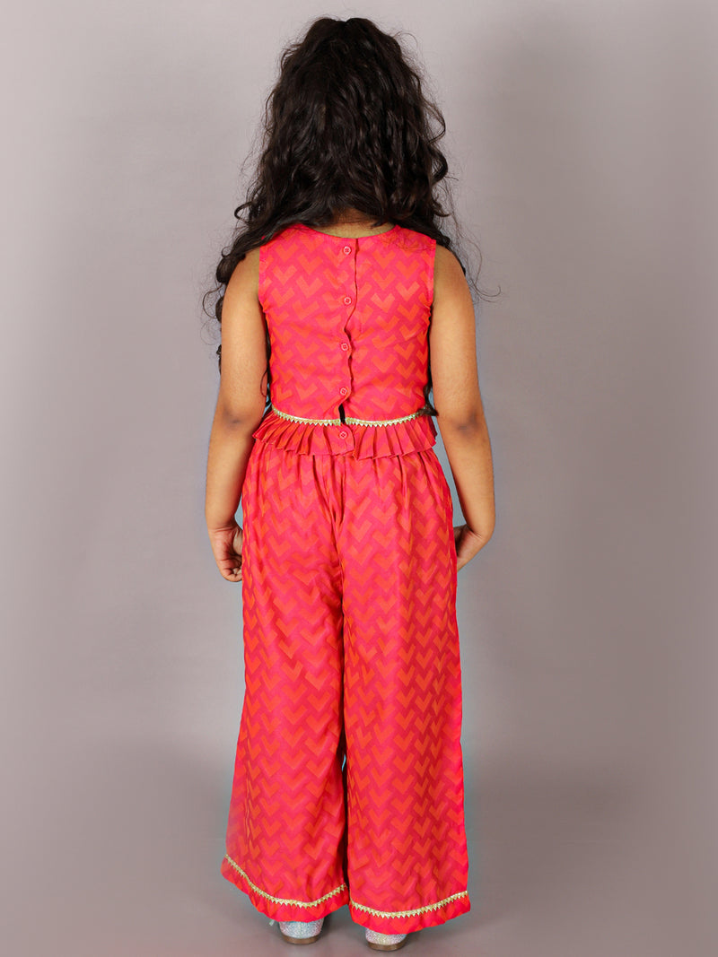 Folklore Girls Pink Crop Top With Pants Co-Ordinate Set