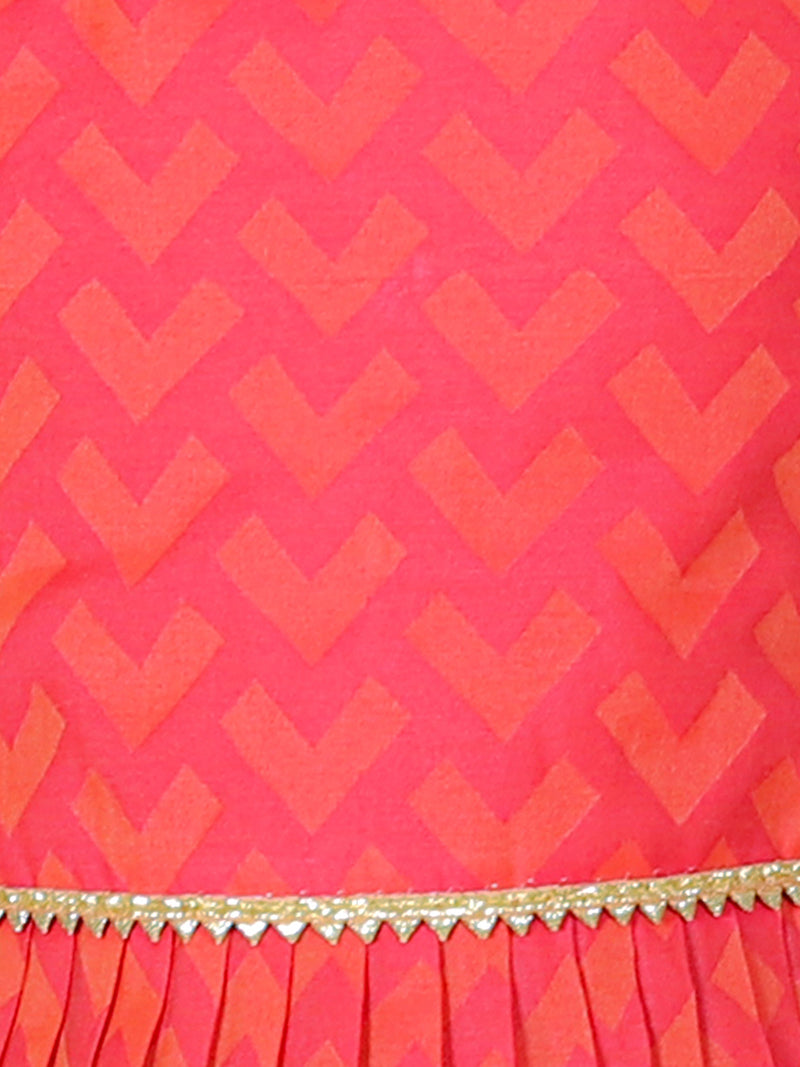 Folklore Girls Pink Crop Top With Pants Co-Ordinate Set