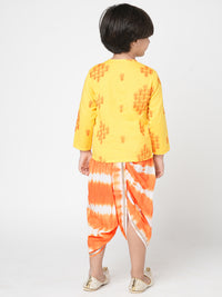 Khoochi Poochi  Boys Yellow Embroidered Kurta With Dhoti Set