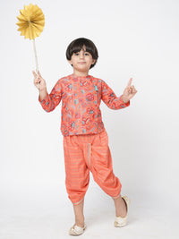 Golden Weaves Boys Orange Kurta With Dhoti Set