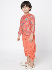 Golden Weaves Boys Orange Kurta With Dhoti Set