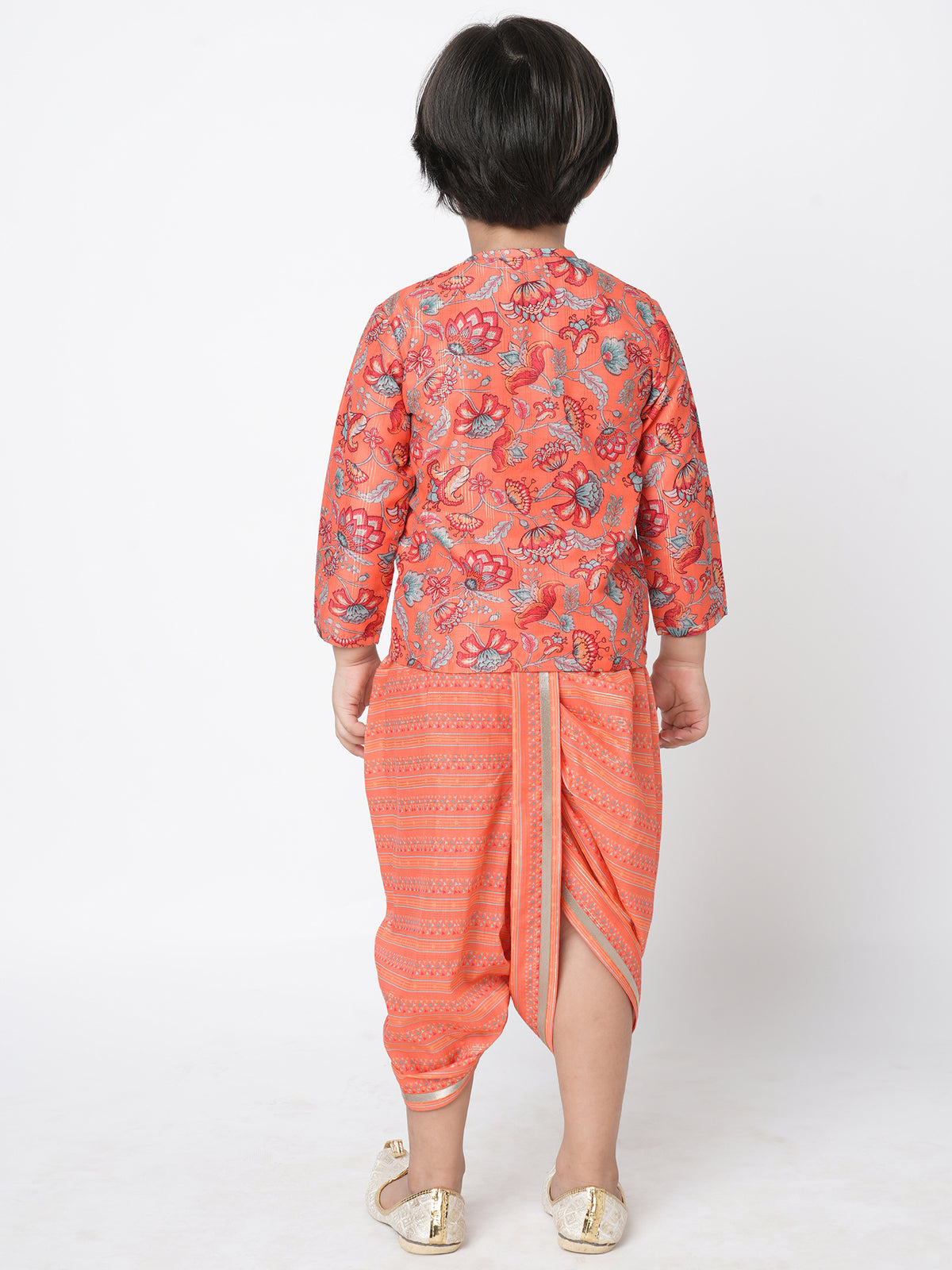 Golden Weaves Boys Orange Kurta With Dhoti Set