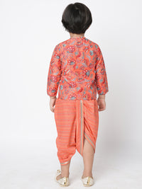 Golden Weaves Boys Orange Kurta With Dhoti Set