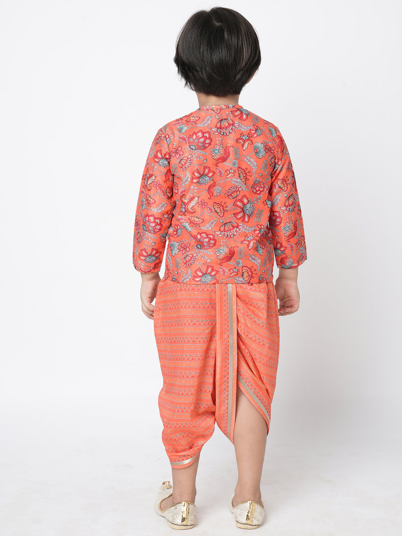 Golden Weaves Boys Orange Kurta With Dhoti Set