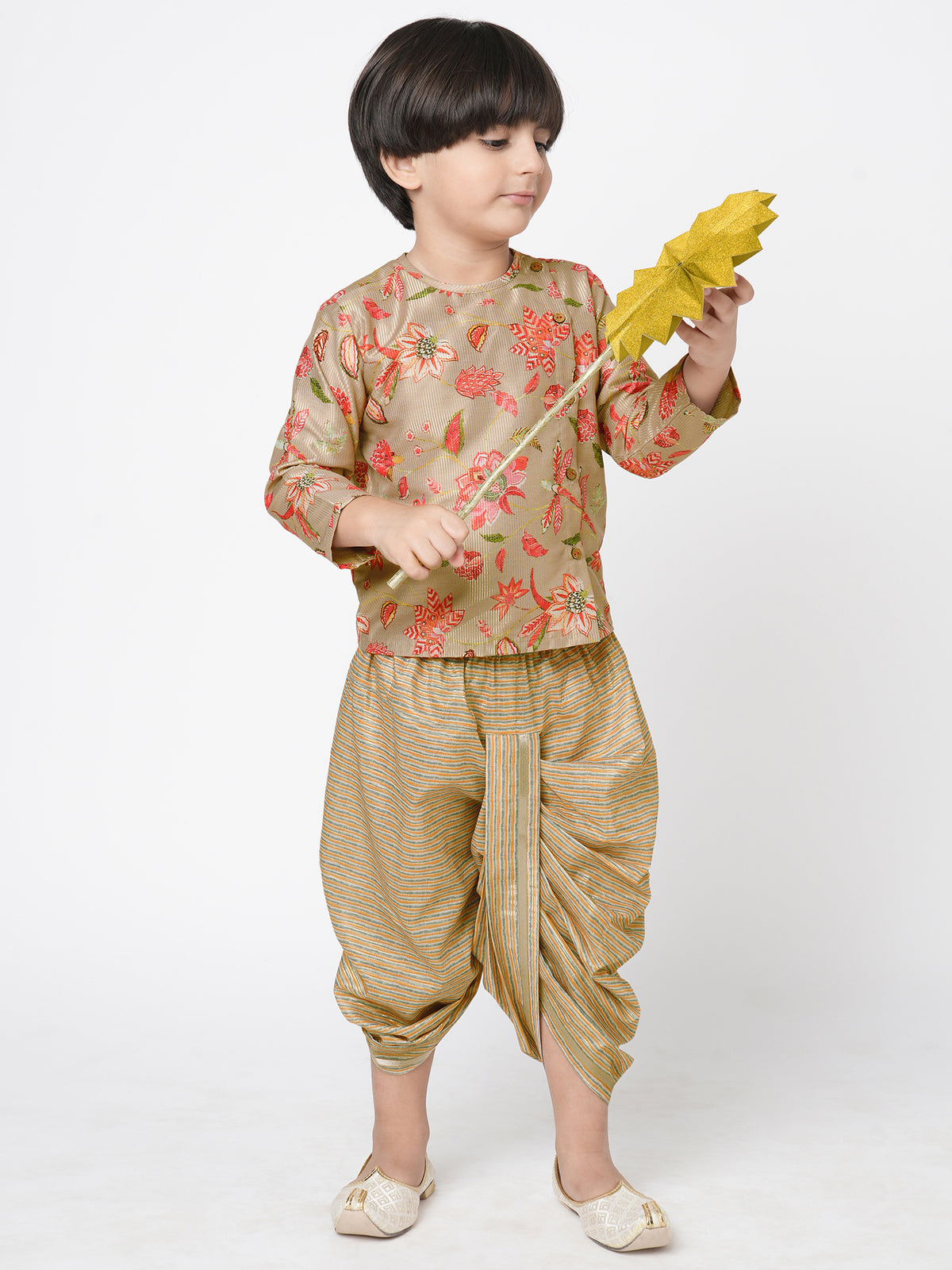 Golden Weaves Boys Beige Kurta With Dhoti Set