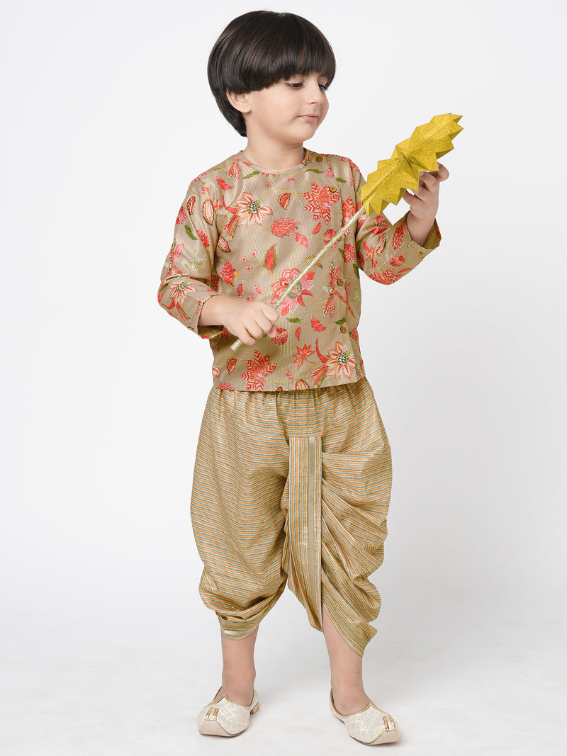 Golden Weaves Boys Beige Kurta With Dhoti Set
