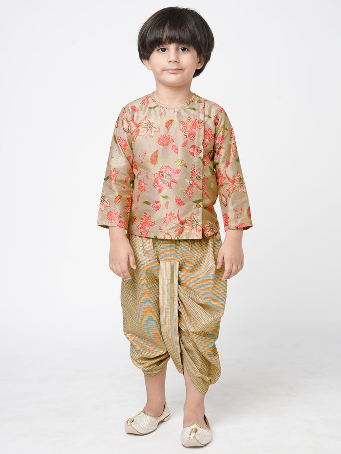 Golden Weaves Boys Beige Kurta With Dhoti Set