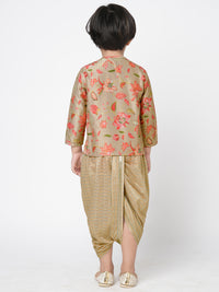 Golden Weaves Boys Beige Kurta With Dhoti Set