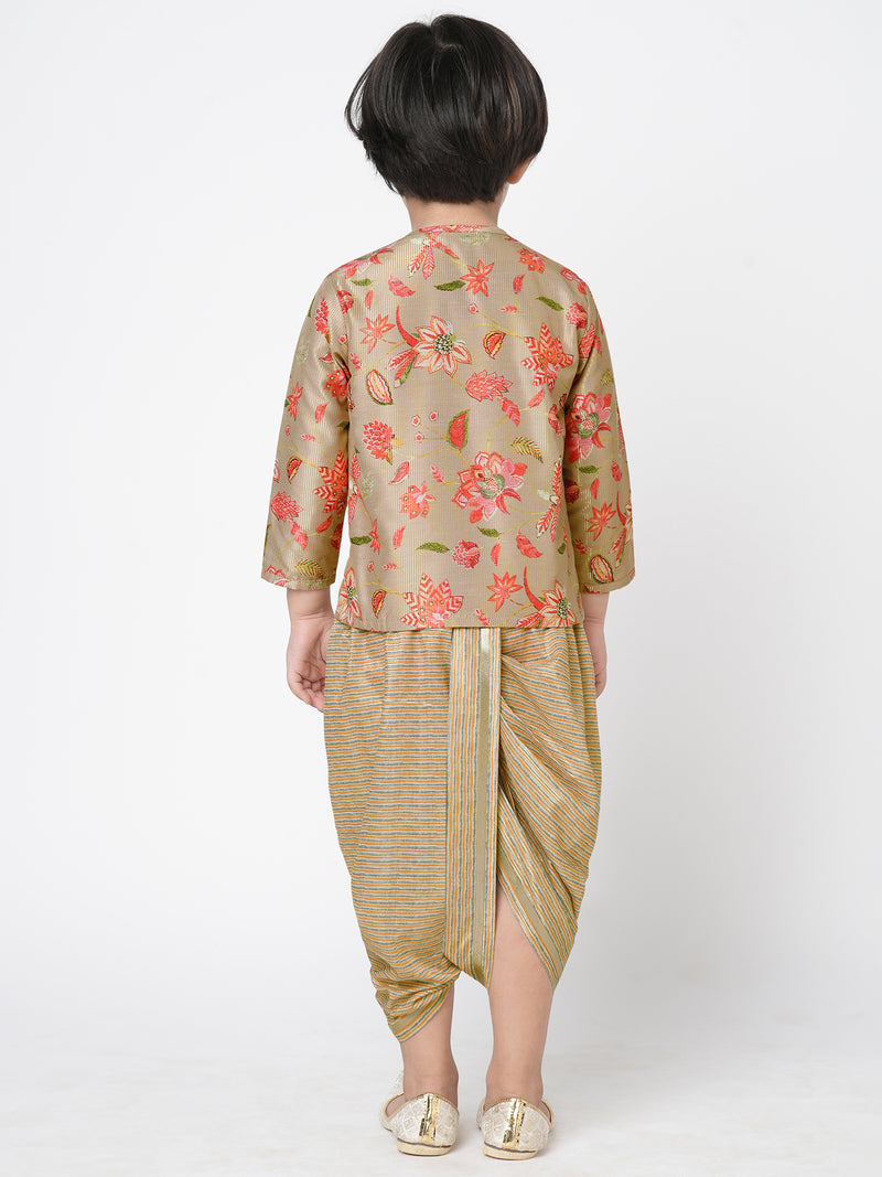 Golden Weaves Boys Beige Kurta With Dhoti Set