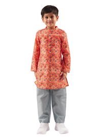 Rangoli Boys Orange Kurta With Pyjama Set