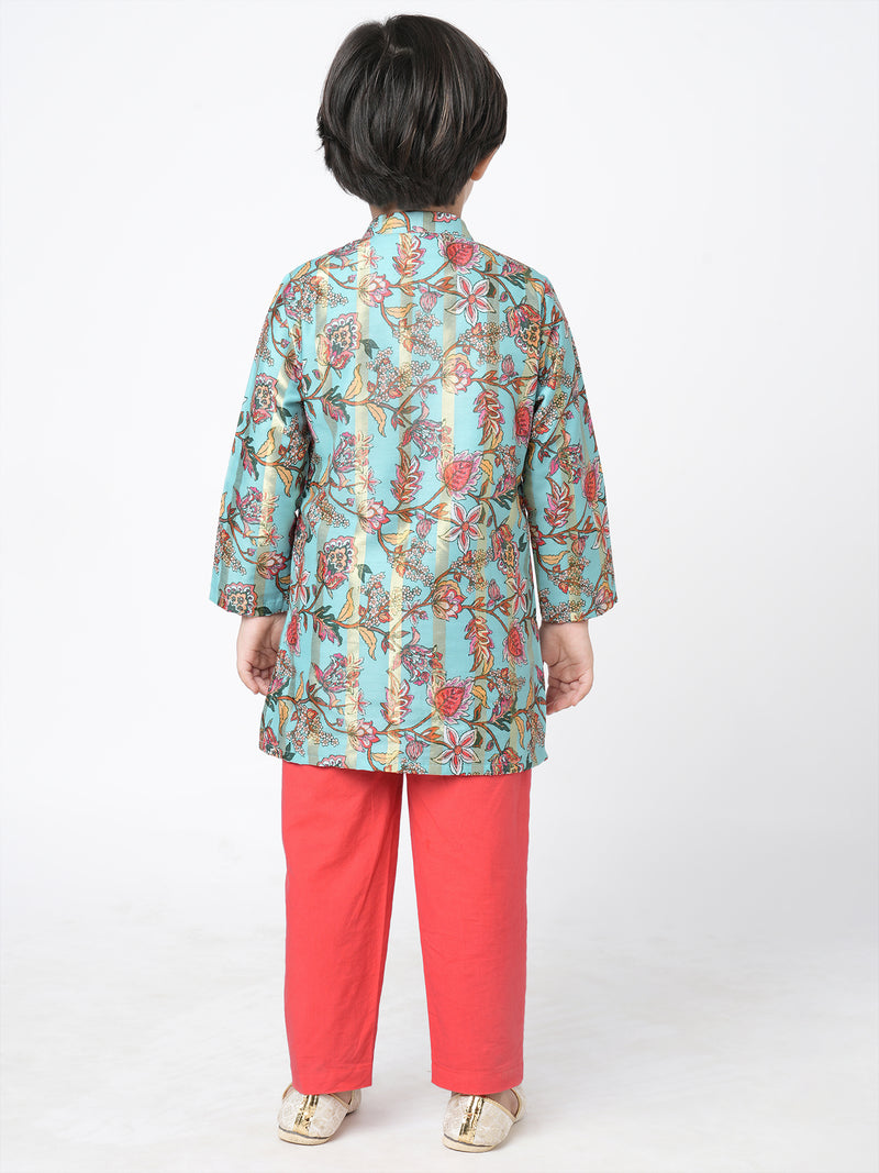 Golden Weaves Blue Kurta With Pant Set