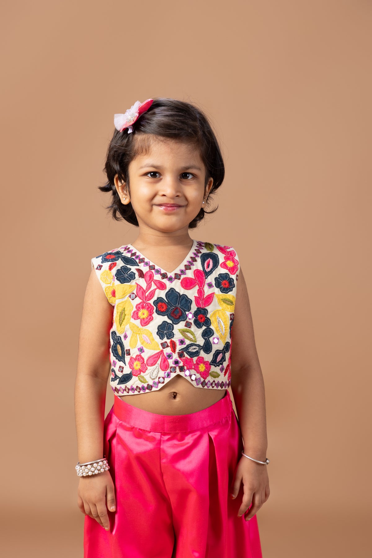 BEIDGE HEAVY APPLIQUE EMBROIDERED BLOUSE WITH PLAZO SET