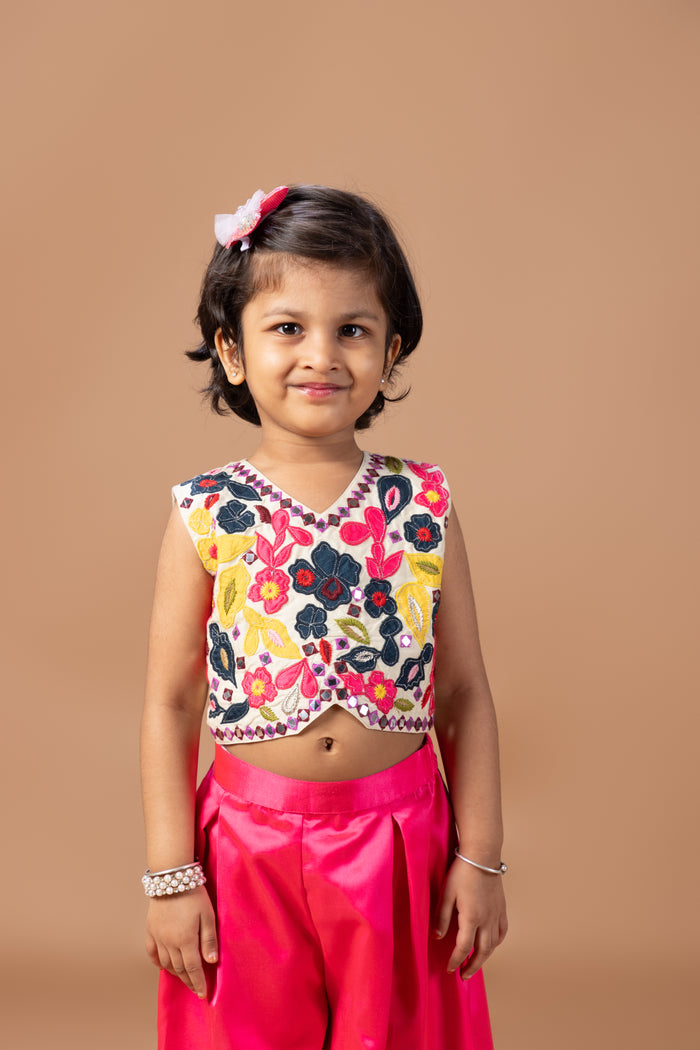 BEIDGE HEAVY APPLIQUE EMBROIDERED BLOUSE WITH PLAZO SET