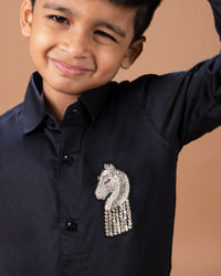 BLACK HORSE HAND EMBRODERY FULL SHIRT