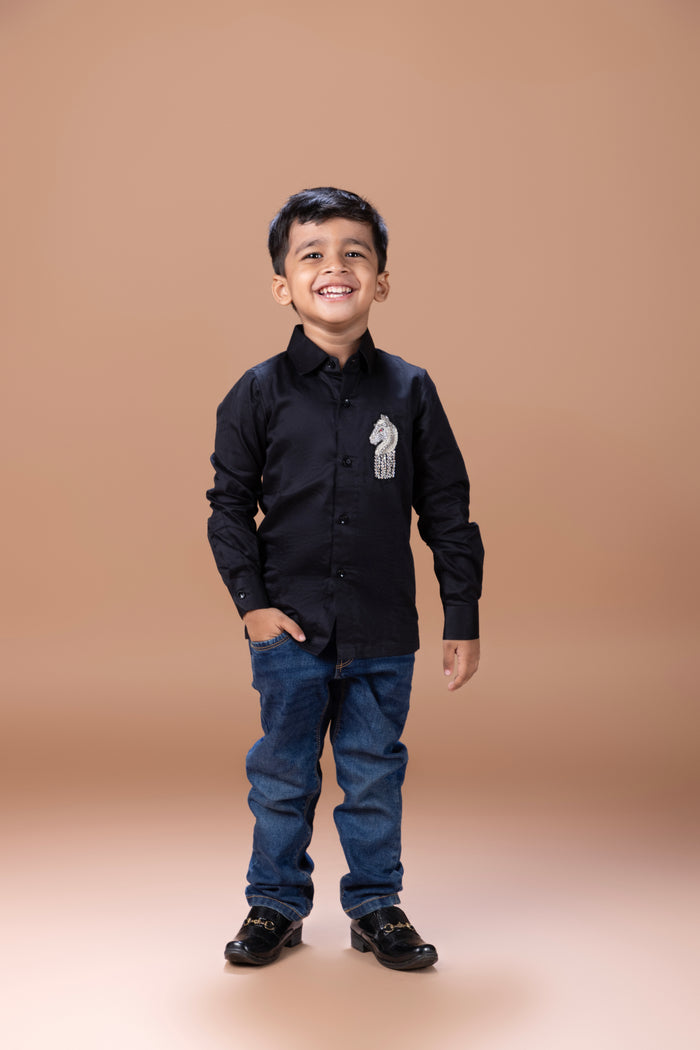 BLACK HORSE HAND EMBRODERY FULL SHIRT