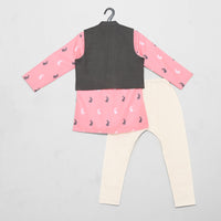 Bunny Embroired Jacket Printed Kurta Set