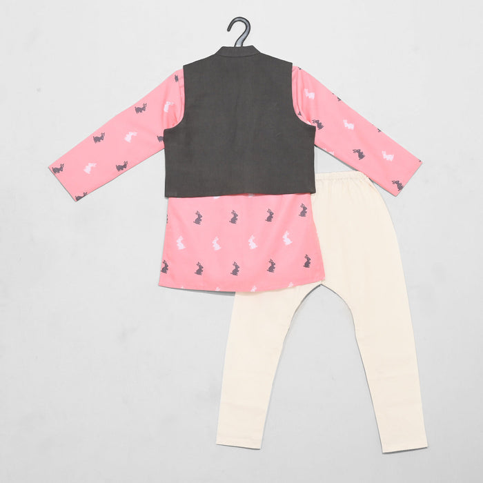 Bunny Embroired Jacket Printed Kurta Set