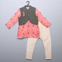 Bunny Embroired Jacket Printed Kurta Set