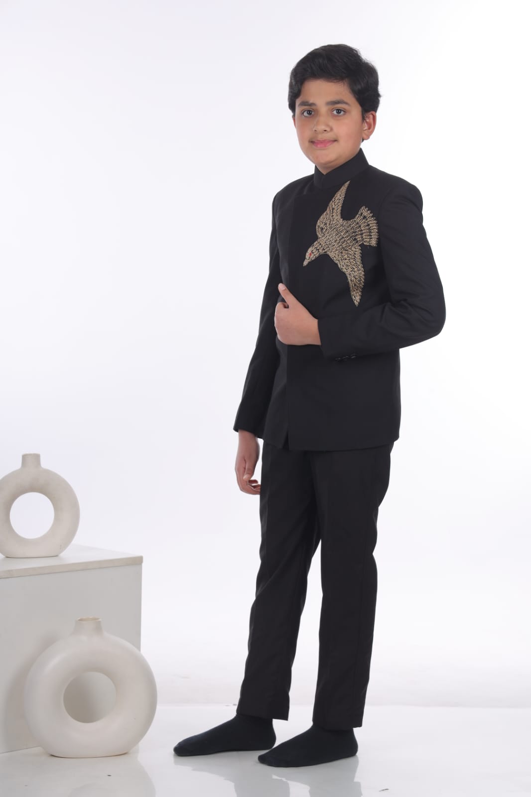Black Prince Coat With Bird Hand Embroidered Boota Set