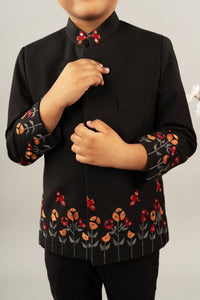BLACK EMBROIDERED PRINCE COAT