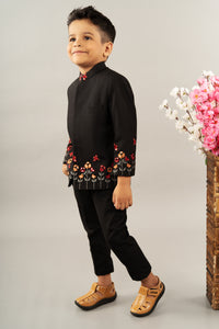 BLACK EMBROIDERED PRINCE COAT