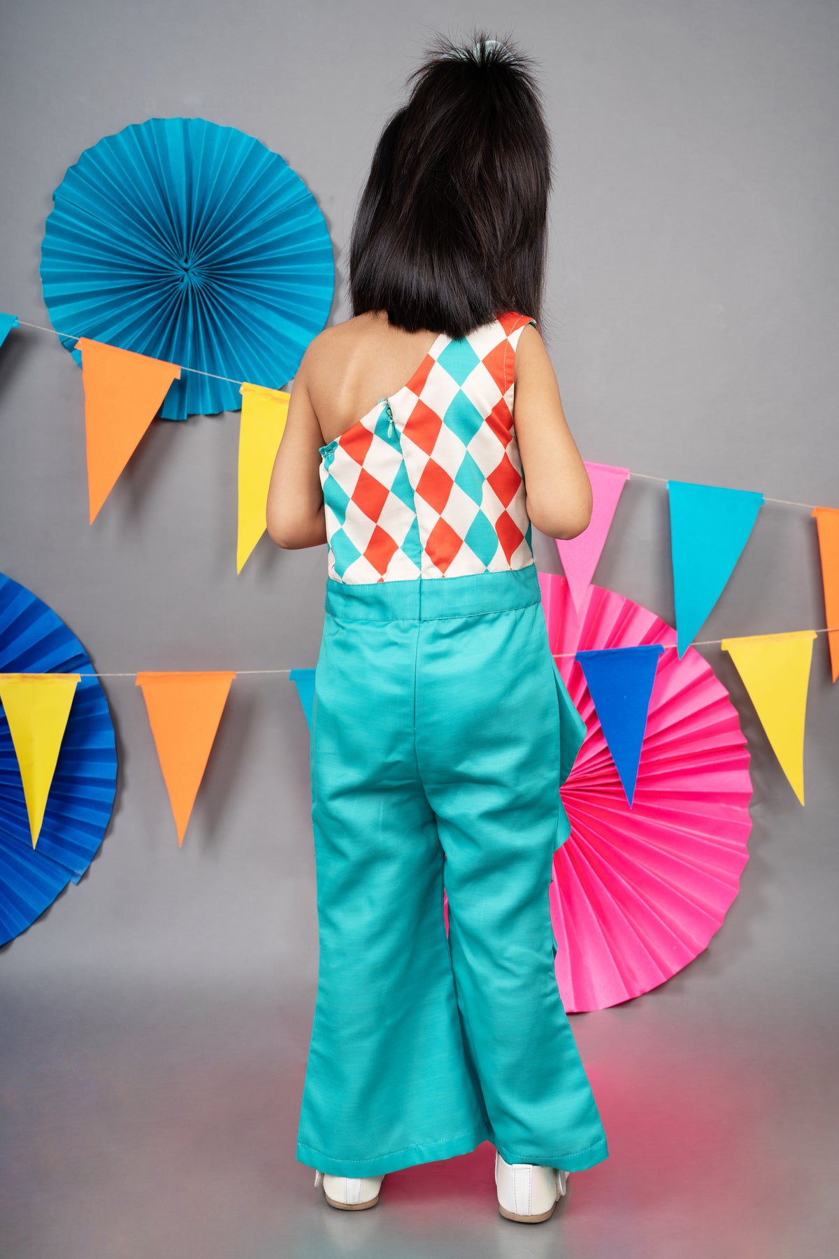 CARNIVAL DIAMONDS PRINTED GREEN RUFFEL JUMP SUIT